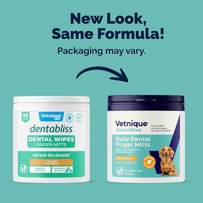 Vetnique Dentabliss Cat & Dog Dental Wipes, Toothbrush Alternative Mitt | Teeth Cleaning Finger Mitts for Plaque, Tartar & Breath, Toothbrush & Toothpaste Alternative, Peppermint or Chicken, Cat-Safe