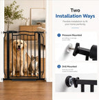 67.3"-81.1" Extra Wide Baby Gate & Dog Gate, Pressure Mounted No Drilling Pet Gate for Doorways & Large Openings, with Walk-Through, Auto-Close & Dual-Direction Swing, Black