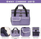 BAGLHER Dog Travel Bag for Supplies - Double-Layer Airline Approved Weekend Pet Travel Organizer Set for Dog and Cat Tote with 2 Pet Food Containers and 2 Collapsible Silicone Bowls Purple