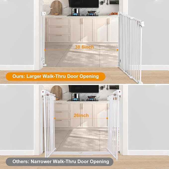 SHYUJAJIE No Bottom Bar Baby Gate, 51.18 inch Tall Cat Pet Gate | for Doorway, Adjustable 27.5in- 43 in Dog Gate with Large Walk Thru Door,White