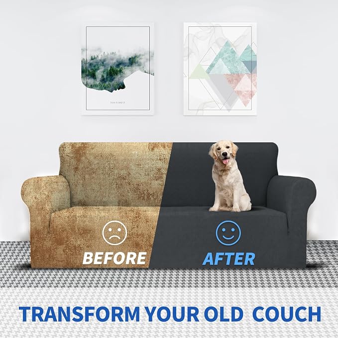 MAXIJIN Couch Covers for 3 Cushion Couch Sofa (71"-91"), 1-Piece Stretch Sofa Cover Slipcover Furniture Protector with Elastic Bottom for Kids,Dogs (Large, Diamond Pattern Gray)