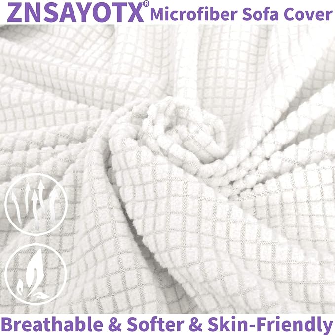 ZNSAYOTX Super Stretch Couch Cover (72"-92") Universal Sofa Covers with Elastic Bottom, Dog Cat Pets Friendly Washable Furniture Protector Fitted Sofa Slipcovers Stay in Place (White, Sofa)