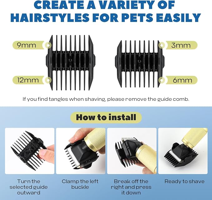 Pet Grooming Clippers 280W for Thick Heavy Coats, 2000-6000rpm Stepless Speed Control & 10ft Power Cord, Low Noise< 50db, Dog Trimmer Kit with Extra Detachable Blade (280W)