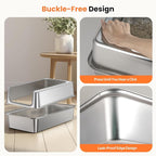 Stainless Steel Litter Box with Metal Lid and Scoop - Enclosed Metal Litter Box for Large Cats, Rust-Resistant, Odor-Control, Easy to Clean, Durable & Long-Lasting with Round Edge (XL-)
