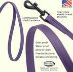Dogline Biothane Waterproof Dog Leash Strong Coated Nylon Webbing with Black Hardware Odor-Proof Easy to Clean High Performance for Small or Large Dogs Made in USA 4 or 6 ft Lead, Violet Purple