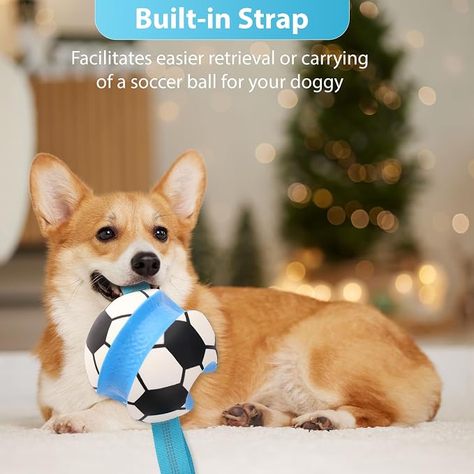 Dog Toys Balls, Interactive Dog Soccer Ball with Pull Straps, Bouncing Water Toy, Durable Training Toy for Small Medium Pets, Puppy Toy for Indoor Outdoor Play