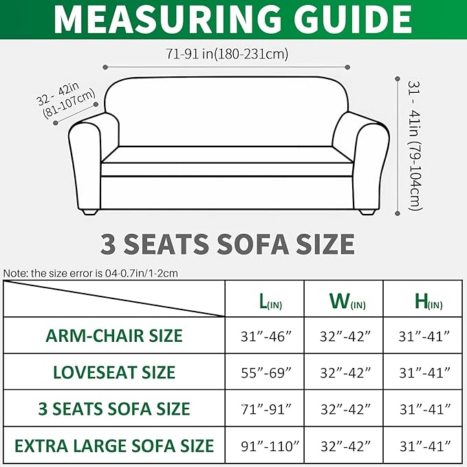 MAXIJIN Stretch Couch Cover Sofa Covers for 3 Cushion Couch (71"-91" Washable Sofa Slipcovers with Non-Slip Foam & Elastic Strap, Dog Cat Pet Friendly Furniture Protector (Large, Light Gray)