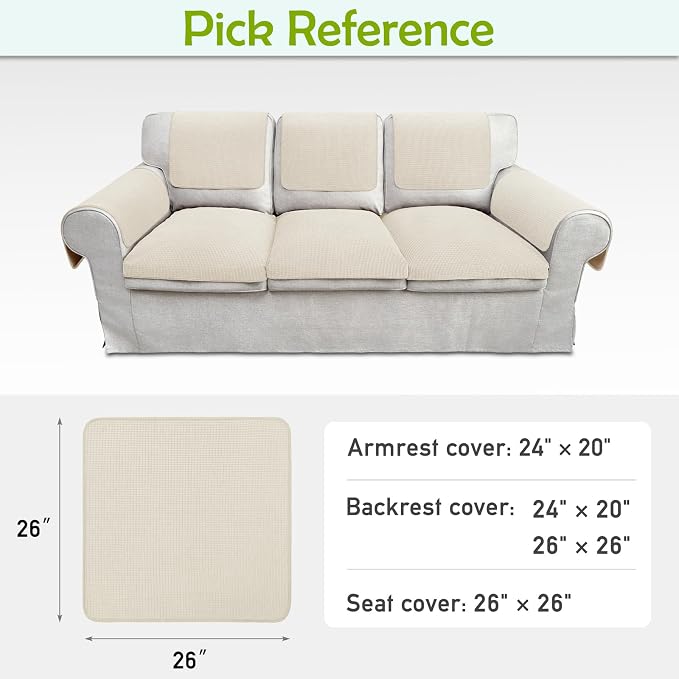 Couch Arm Covers, Sofa Arm Covers, Waterproof Armrest Cover for Sofa, Armchair, Loveseat, Non-Slip Recliner Arm Cover, Headrest Covers, Arm Chair Covers Set of 2 (Beige, 26"×26")