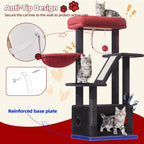 Taoqimiao Gothic Cat Tree, 38.5In Cat Tower for Indoor Cats, for Kittens | Thick Padded Top Perch, Luxurious Cat Condo, Adjustable Basket, 1-Piece Ramp Scratcher, 3 Natural Sisal Posts, MS029SBR