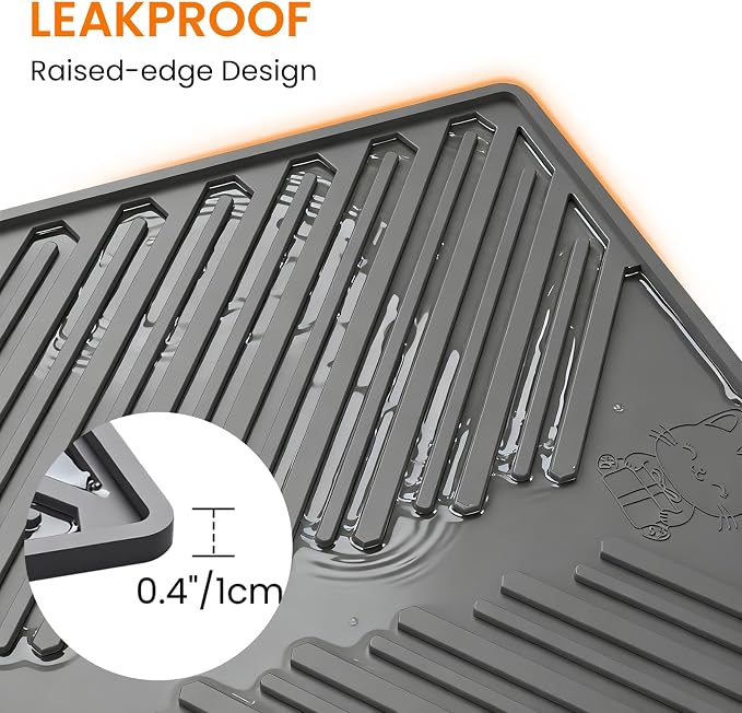 Cat Litter Box Mat Large Litter Trapping Mat for Cat | 34" x 22", Silicone, Foldable, Non-Slip, Friendly Soft on Cat Paws, Easy to Clean, Scatter Control, Light gray