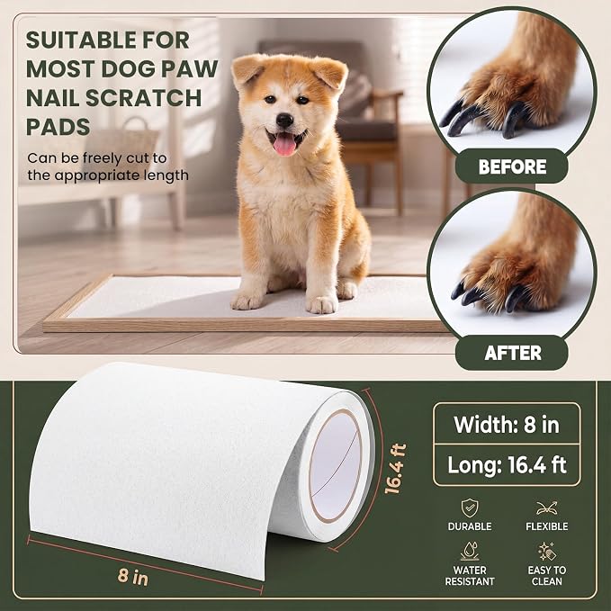 Aliceset Pet Nail Self Adhesive Replacement Emery Paper Fits Dog Scratch Pad Dog Nail Board Sandpaper Cat Litter Box DIY for Pet to Scratch Alternatives (White,10 Inch X 16ft)