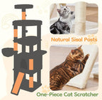 Taoqimiao Cat Tree for Large Cats, 72In Tall Cat Tower, Giant Platform | Widened Cat Condo with Large Scratch Board, 5 Scratching Posts, Metal Frame Hammcock, Cozy Basket, Beige, MS045M