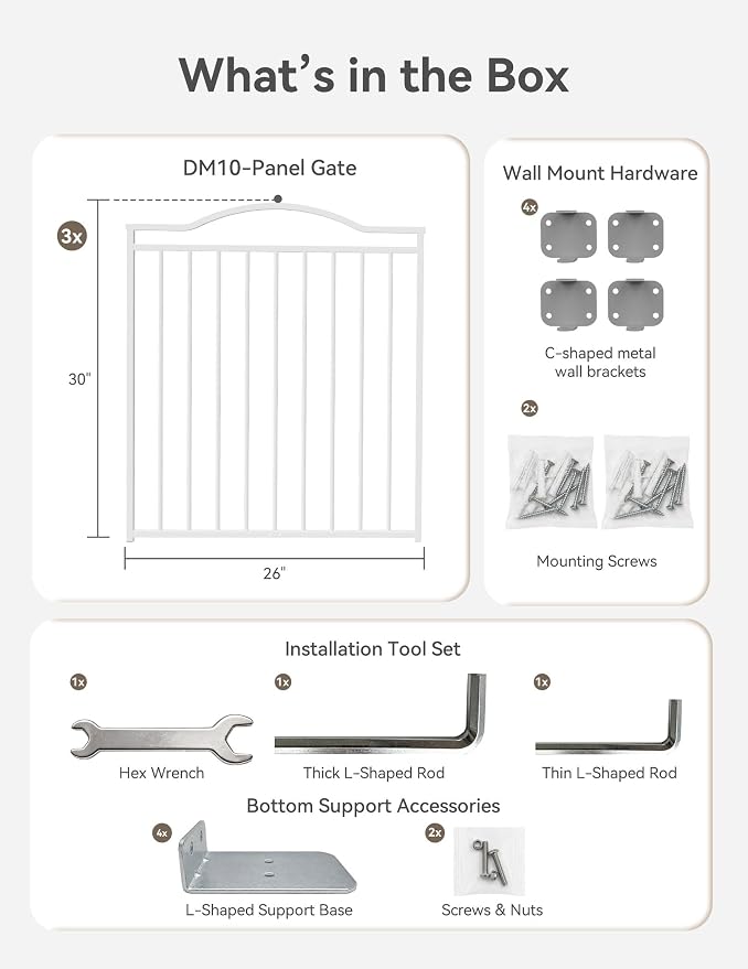 No Pawblems Full Metal Free Standing Dog Gate with Door, 30'' Tall | Foldable Freestanding Pet Gate for Indoor & Outdoor, Up to 78 Inch Extra Wide Dog Fence for Doorways, Stairs, Deck - White