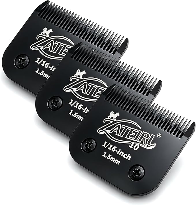 Size 10 Detachable Pet Grooming Clipper Blade with Steel Cutter, 1/16 Inch (1.5 mm) Cut Length, Black, Compatible with Andis, Oster A5, Wahl KM10, 3 Pack