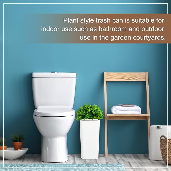 Jingmore Dog Poop Trash Can Outside 3.96 Gal/15 L Plant Styled Dog Waste Trash Can with Lid 50 Waste Bags Outdoor Indoor Poop Container Slim Garbage Bin for Yard Garden Pet (White)