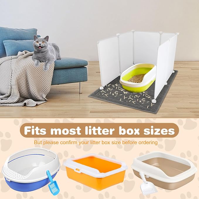 FHTONGE Large Cat Litter Box Enclosure Splash Guard with Litter Catch Mat | Litter Pan Privacy Screen for Floor Wall Protector, Universal Kitten Toilet Box Cover Hideaway Divider, Pee Shield Surround