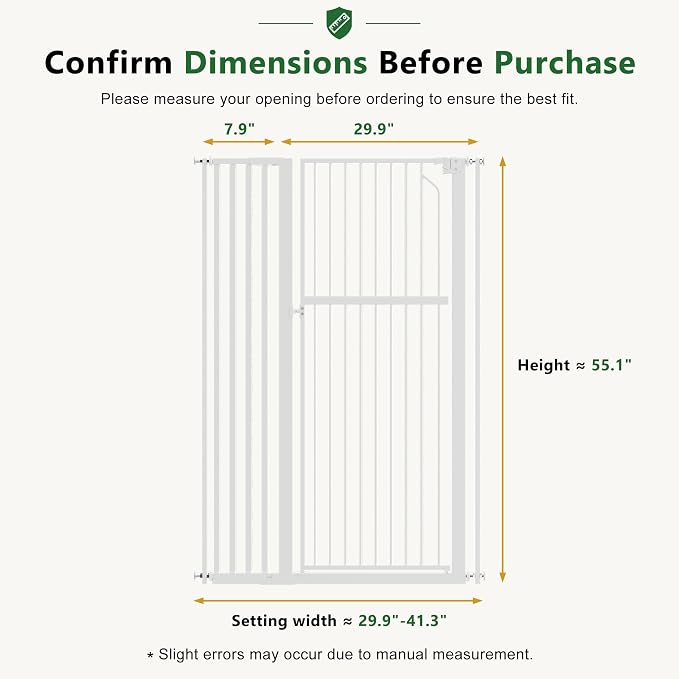 Extra Tall Cat Gate, 55.1" Heavy Duty Pet Gate for Large Cats & Dogs, Adjustable 29.9-41.3" Wide, Auto Close, No Drilling Pressure Mount, Easy Walk Through for Doorways Hallways Kitchen, White