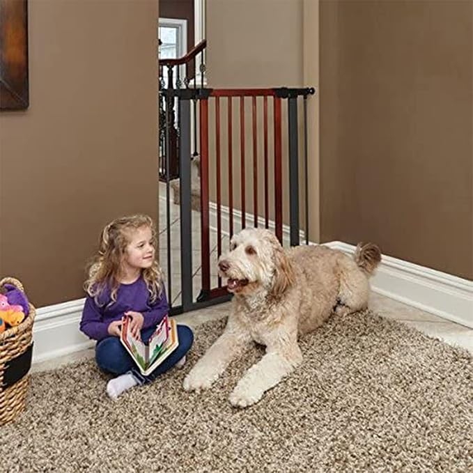 Midwest 39" Walk-Thru Dog Gate, Wooden Door | Steel Frame, Pressure Mounted, Expands 29.5"- 38" Wide, Auto-Close Door, Latch Closure, Includes Two 3" Extensions