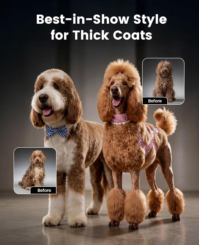 oneisall Professional Dog Grooming Clippers Metal Combs A5 Blade | 3700SPM 2-Speed, 2600mAh Swappable Battery, Low Noise Dog Grooming Clippers for Thick Long Curly Matted Hair