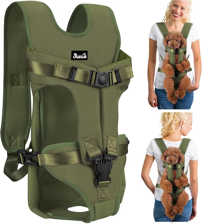 Lukovee Dog Backpack Carrier, Legs Out Easy-fit Dog Front Carrier for Small Medium Dogs, Adjustable Hands Free Dog Chest Carrier for Hiking Cycling (GR,L)