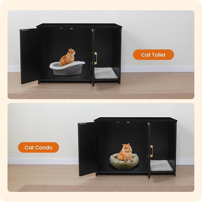 DWANTON Litter Box Enclosure, Wooden Cat Washroom Indoor, 27.6", 107BKK