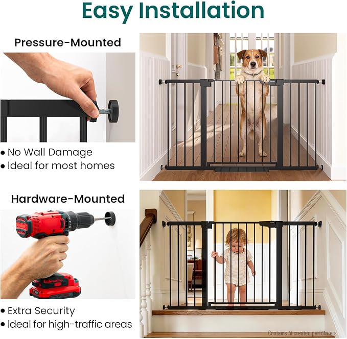 Cumbor 30-54" Extra Wide Baby Gate for Stairs & Auto Close Dog Gate Black | Dual Lock Easy Install Pet Gate for Doorways, Hallways & Kitchen, Pressure Mounted, Easy Walk Thru Safety Proofing