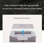 Bedfolks Orthopedic Dog Bed, Big Waterproof Dog Sofa Bed for Large Dogs, Egg Foam Pet Couch Bed with Removable Washable Cover and Nonslip Bottom, Light Grey