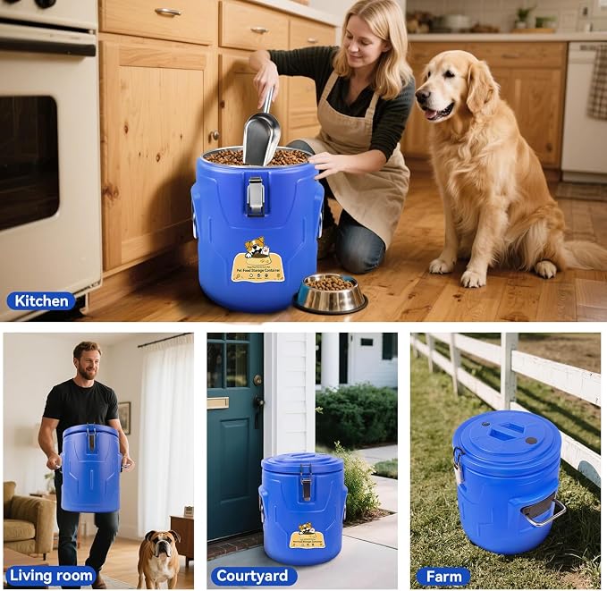 Newget 20lb Airtight Stainless Steel Dog Food Storage Container with Scoop | Airtight, Sturdy, Moisture-Proof, Large Metal Cat & Dog Food Container with Lid, Prevents Pets from Opening, Easy to Clean