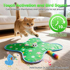 Interactive Cat Toys for Indoor Cats, Rechargeable Hide & Seek Toy | Touch Activated, 3 Speed Modes, Realistic Bird Chirps, 10-Min Auto Shutoff, Hidden Feather Wand for Bored Adult Cats, Green