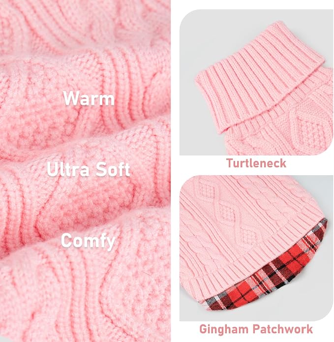 KYEESE Dog Sweater Turtleneck Thick Knit Pullover for Cold Weather | Stretchy Fit, Lightweight & Warm, Cozy Knit Comfort, Classic Plaid Design, Gentle on Sensitive Skin, Comfortable Daily Wear