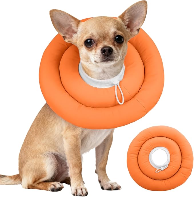 IDOMIK Dog Recovery Collar, Waterproof Soft Dog Cone After Surgery | Comfy Protective Elizabethan Collar Alternative for Dogs Cats, Adjustable Pet Neck Donut Cone Anti-Licking Wounds,Orange,S