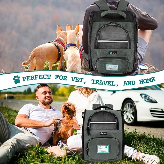 PetAmi Dog Backpack Carrier for Small Large Cat, Pet, Puppy, Ventilated Pet Hiking Backpack Travel Bag, Airline Approved Cat Backpack Carrier, Camping Biking Dog Bag Up to 18lbs Pet, Dark Grey