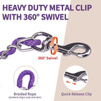 HOMIMP Heavy Duty Dog Leash - Chew Proof 4 FT, Reflective, Metal Training Leash with Soft Padded Handle, Strong Rope for Night Walking, Purple