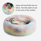 Western Home Calming Donut Small Medium Pet Dog Bed Washable,27" Rainbow | Fluffy Faux Fur Round Cuddler,Anti-Anxiety,Anti-Slip Bottom,Plush Pet Dog Beds for Small Medium Sized Dogs,Up to 35 LBS