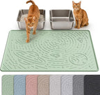 Large Cat Litter Mat 31.5x23.6" High Raised Edge Silicone, Sage Green | Galaxy pattern; waterproof floor guard; non-slip base; BPA-free; easy-rinse surface; scatter control; soft on paws