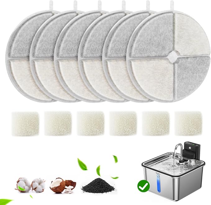 6 Pack Filters Replacement Filter for FS30 Cat Fountain, 6 Layer Filter | Suitable for FS30, Replace every 1-2 weeks, Fresher Water