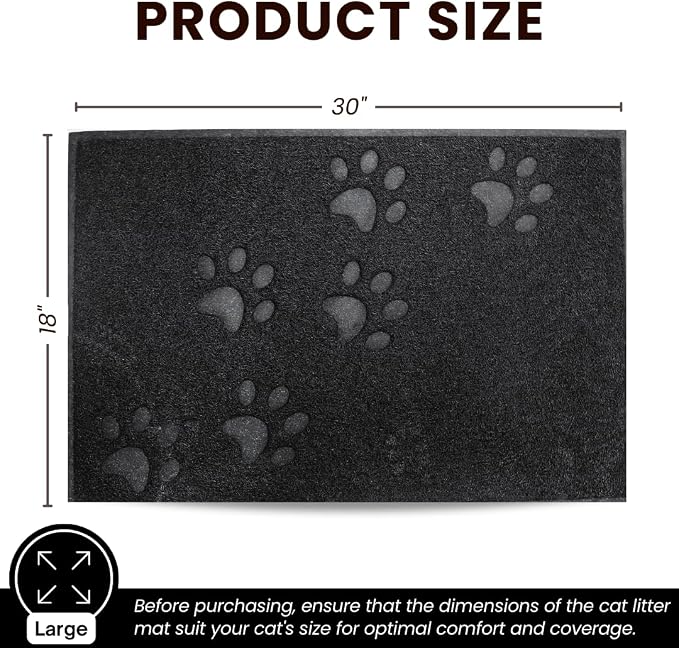 Andalus Large Cat Litter Mat, Pack of 2 - Waterproof, Non-Slip & Easy to Clean Cat Litter Box Mat for Extra Efficient Pet Litter-Trapping, Black (30” X 18”)
