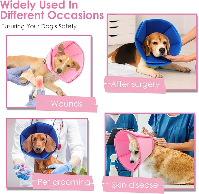 AOFITEE Dog Cones for Medium Dogs, Soft Dog Cone Collar After Surgery, Adjustable Cone for Dogs to Stop Licking, Breathable Pet E-Collar Alternative for Wound Healing(Pink,Medium)