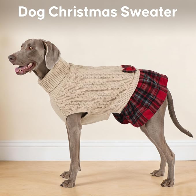 KYEESE Dog Sweater Dress Turtleneck Thick Knit Pullover for Cold Weather | Stretchy Fit, Lightweight & Warm, Cozy Knit Comfort, Cute Bow Accent, Gentle on Sensitive Skin, Comfortable Daily Wear