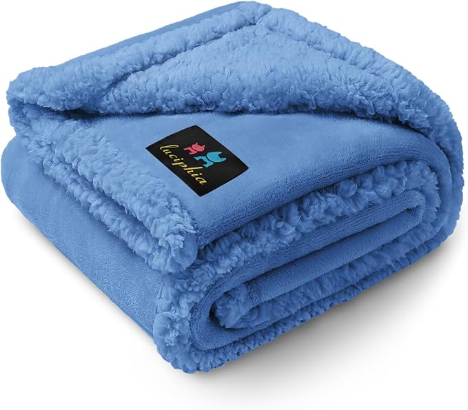 Luciphia Waterproof Blanket for Large Dog, Reversible Sherpa Couch Cover | waterproof pet blanket sherpa fleece reversible couch cover bed protector car from spills scratches, Blue 40" x 28"