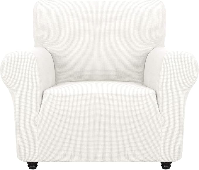 ZNSAYOTX Super Stretch Chair Slipcover Universal Sofa Chair Covers for Living Room Dogs Pet Furniture Protector Spandex Armchair Slipcovers with Anti Slip Foam Sticks (White, Chair)