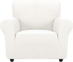ZNSAYOTX Super Stretch Chair Slipcover Universal Sofa Chair Covers for Living Room Dogs Pet Furniture Protector Spandex Armchair Slipcovers with Anti Slip Foam Sticks (White, Chair)