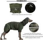 Dog Lightweight Windbreaker, Dog Outdoor 4-Legs Jacket, 0.5 lbs,Durable Water Repellent, Hooded, Easy on/Off with Collar and Harness, Reflective, Packable,Dark Olive -Large (Male)