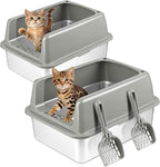 Kirecoo 2 Pack Medium Semi-Enclosed Stainless Steel Cat Litter Box with Lid | Scoop Included, Sturdy Metal Box, Anti-Leakage, Odor Free, Easy to Clean, For Cats Kittens & Bunnies, Multi-Cat Friendly