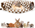BWOGUE Bunny Tunnel Bed, Brown Plaid 2-in-1 Rabbit Tunnel Hideout with Mat | Removable Mat for Washing, Ball Toy for Play, Tunnel Tubes for Hiding, Soft Suede Fabric, Cats Rabbits Guinea Pigs
