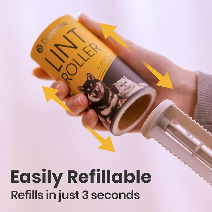 DELOMO Lint Roller for Pet Hair Extra Sticky, Mega Value Set of 1000 Sheets | 5 Handles + 10 Rollers, Clean Faster for Clothes, Couch, Bedding, Furniture & Car, Easy Peel Design for Multi-Pet Homes