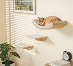 Cat Wall Shelf with Curved Hammock Bed, Wall Mounted Cat Perch | Space-Saving, Floating Cat Wall Bed with Beige Soft Cushion, Wall-Mounted Cat Furniture for All Cat Breeds Sleeping & Playing