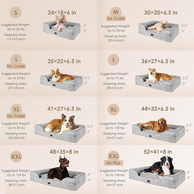 EHEYCIGA Orthopedic Dog Beds Large Sized Dog, Waterproof Memory Foam Pet Bed with Sides, Non-Slip Bottom Large Pet Bed with Washable Removable Cover, Grey | Non-Slip Bottom and Egg-Crate Memory Foam XL Dog Couch Bed with Washable Removable Cover, Grey
