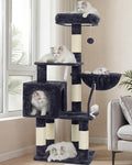 Heybly Cat Tree with Toy, 43.3 inch Cat Tower for Indoor Cats HCT004SG | Cat Condo with Durable Sisal Scratching Posts, Cat House with Padded Plush Perch, Cozy Hammock, Smoky Gray