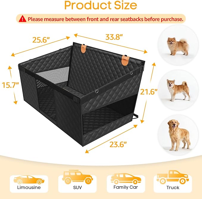 PETICON Large Dog Car Seat, Back Seat Extender for Dogs with Hard Bottom | Waterproof Medium Carseat for Dogs with 3 Mesh Windows, Pet Seat Cover for Cars, Trucks and SUVs